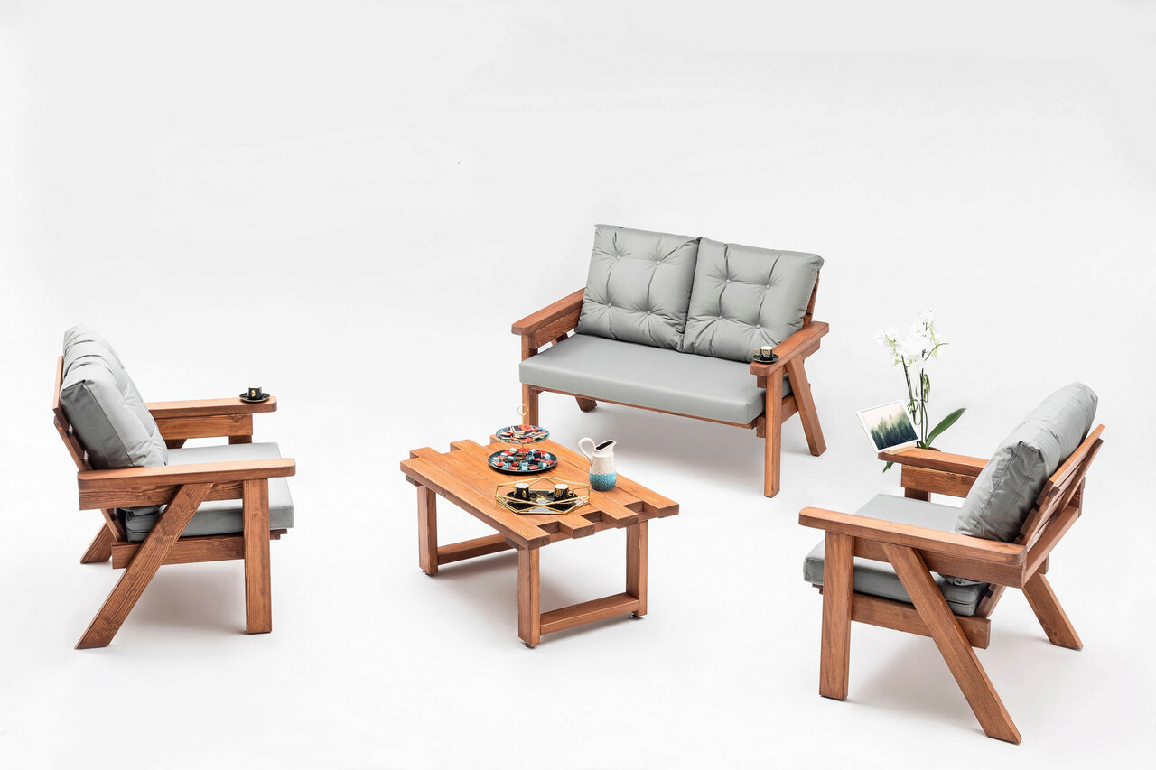 Set mobilier de gradina, Hanah Home, Abant (3+1+1), Gri/Nuc Mobilier Grădină Set mobilier de gradina, Hanah Home, Abant (3+1+1), Gri/Nuc Mobilier Grădină